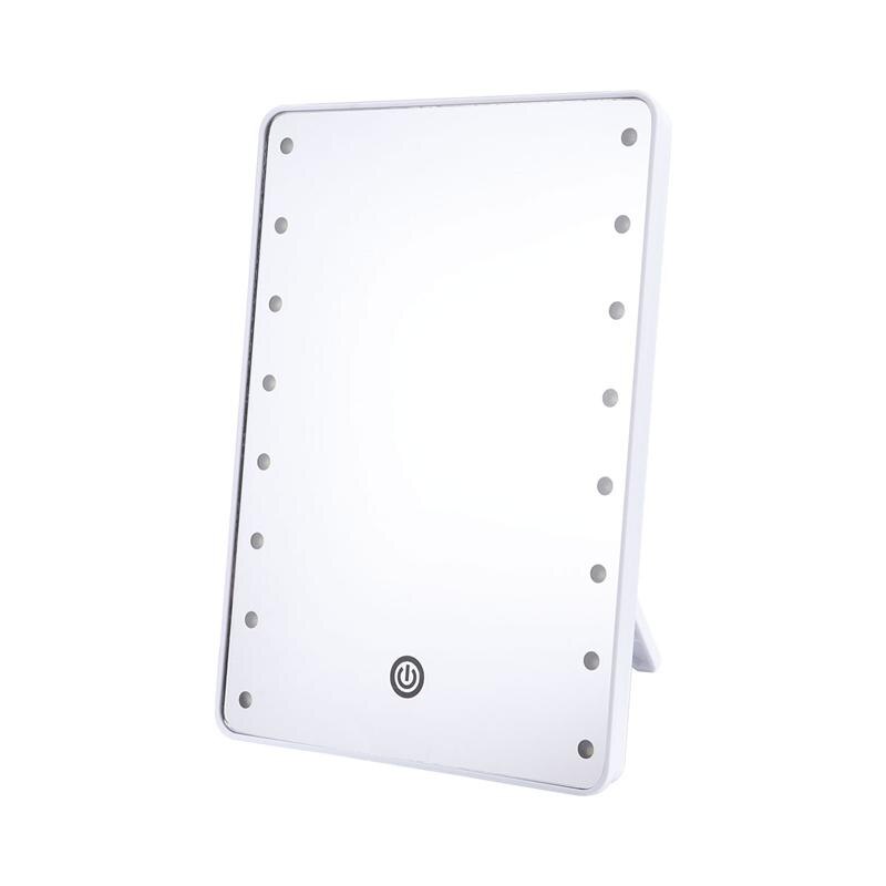 Make-upspiegel met 16 leds cosmetische spiegel met touch-dimmer, op batterijen werkende make-upspiegel met standaard, tafelmodel badkamer: Wit