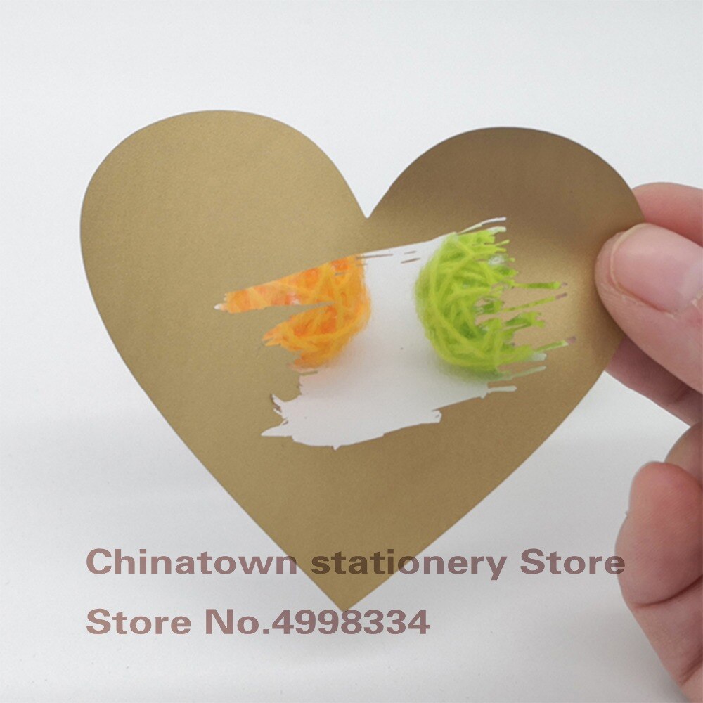 50pcs Scratch Off Stickers 70x80mm Love Heart Shape Gold Silvery Red Color Blank For Secret Code Cover Home Game Wedding Message