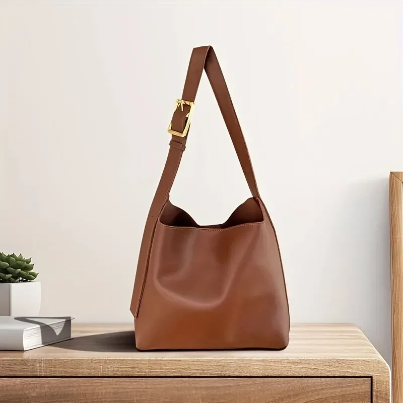 All-match dameskuldertaske, solid håndtaske crossbody-taske dame minimalistisk pu-lædertaske til arbejde