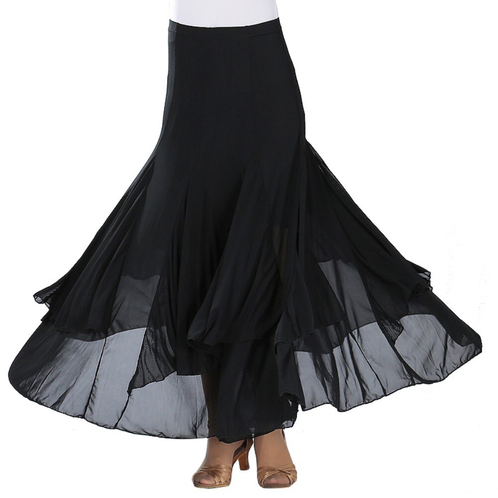 moderne danse jupe paillettes fleurs jupes Tango salle de bal valse danse jupe pour femmes dame adulte fête demi-longueur jupe: black