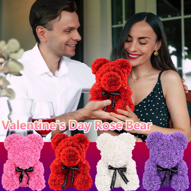 Oso rosa eterno , oso de flores artificiales, oso de peluche rojo para novia, día de la madre, cumpleaños, aniversario del Día de San Valentín