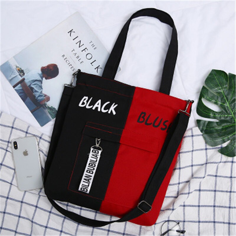 Shopping Bag Graphic Tote Harajuku Shopper Bag Women Canvas Shoulder Bag Female Ulzzang Funny Eco Large-Capacity Bags: Red