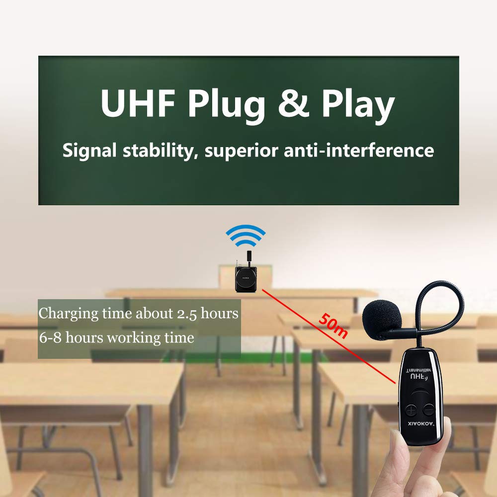 XIAOKOA Dual UHF Headset Wireless Microphone 1 Receiver 2 Headset and Handheld 2 In 1 Rechargeable for Teaching Voice Amplifier