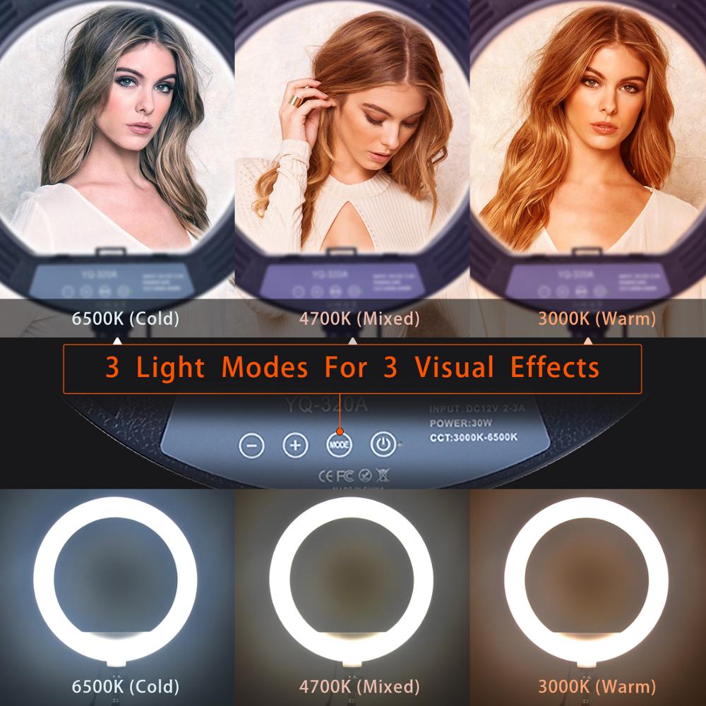 fosoto 12 inch 3000-6500K Photography LED Ring Light Dimmable Ring Lamp Lighting With Remote Tripod For Selfie Makeup Video