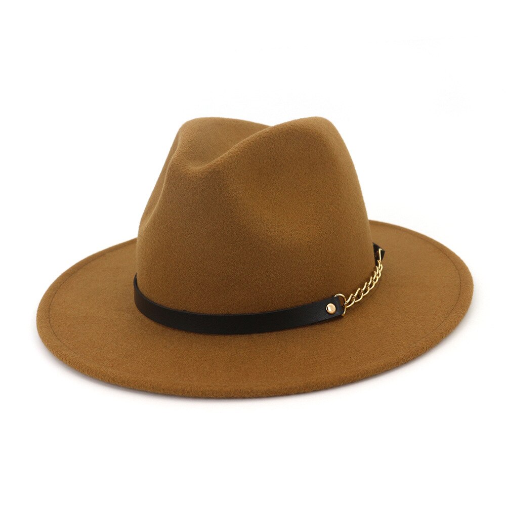 Efterår vinter filt fedora hatte med bælte bred flad kant jazz trilby formel top hat panama cap til unisex mænd kvinder: 2