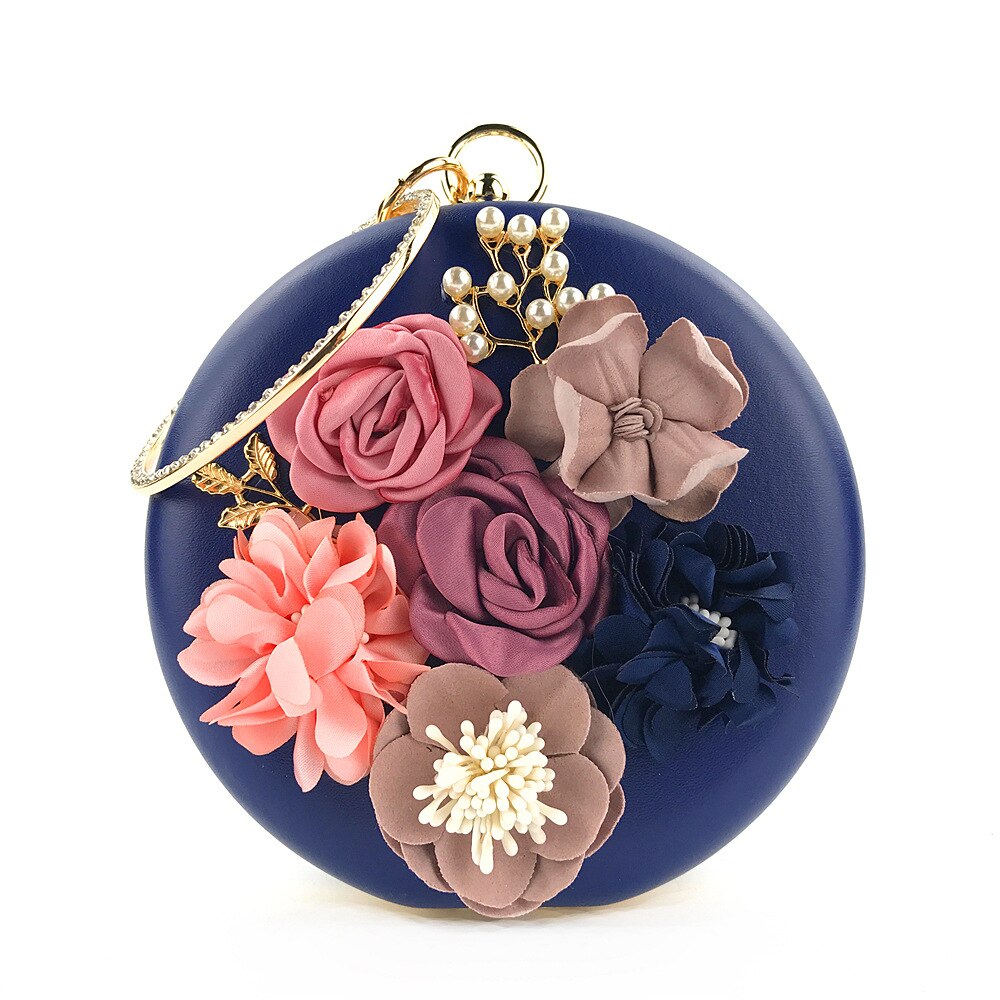 Frauen Blume Kupplungen Runde Blau Abend Taschen Handtaschen Hochzeit Kupplung Geldbörse verrotten Bolsos Mujer De Marca Famosa Hand Taschen: Blau