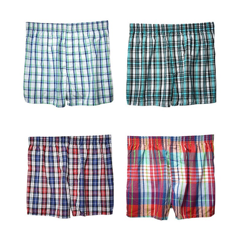 Men's Cotton Shorts Plaid Mid Waist Underwear Plus Size Pants Men Boxer Homme Boxers Homem Boxershort Panties