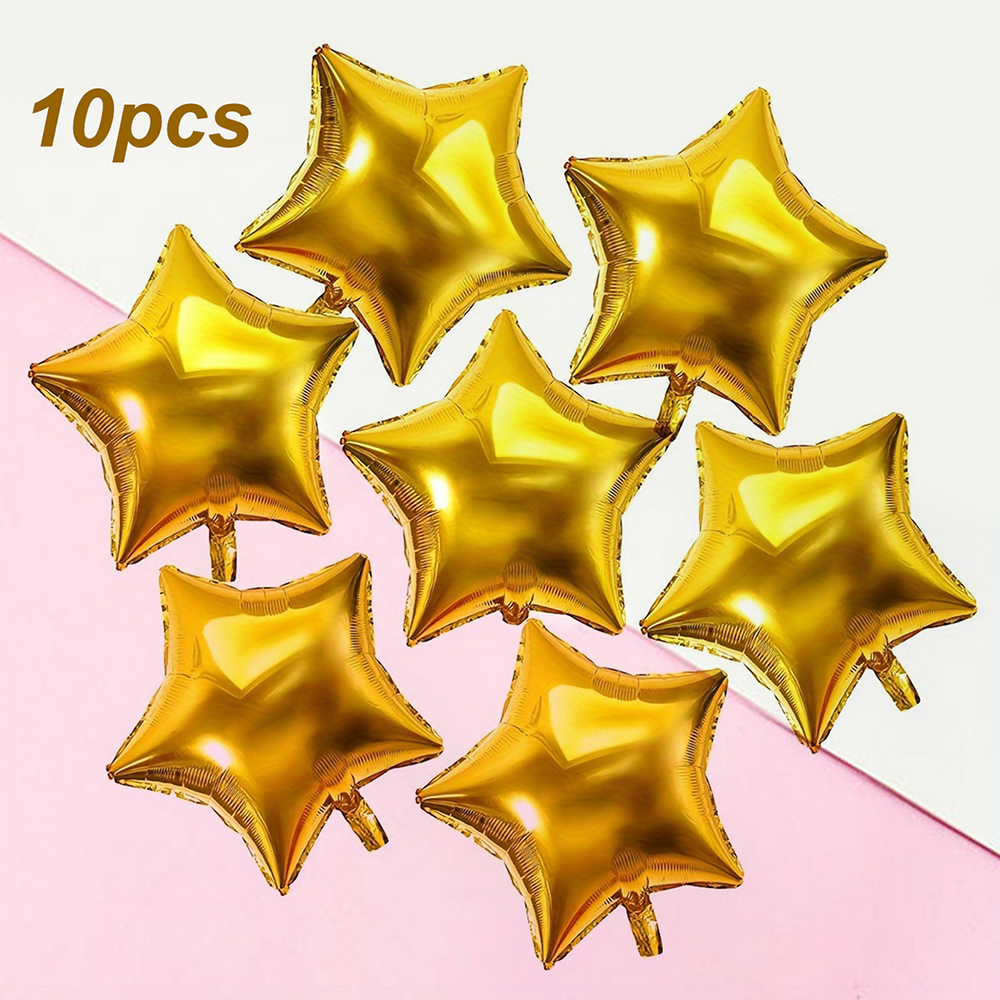 10 Uds. Globos de película de aluminio en forma de estrella decoración navideña decoración de aniversario de cumpleaños decoración de Festival decoración de habitación Dec: Oro