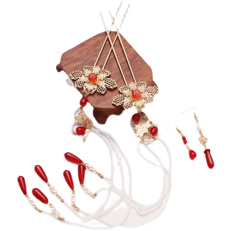 Vintage Metal Hair Stick Hanfu Hairpins for Women with Long Tassel Head Jewelry