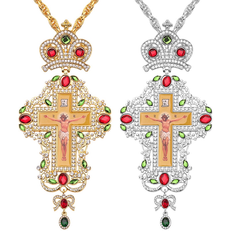 Gold Pectoral Cross russian greece crucifix religious necklace icon Byzantine Art and Orthodox Tradition holy cross priests