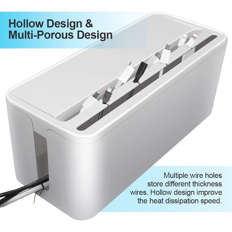 Cable Management Box, ABS Cable Organizer Cord Hider Box, Computer Power Lines, Route Cables, Under Desk Power Strip