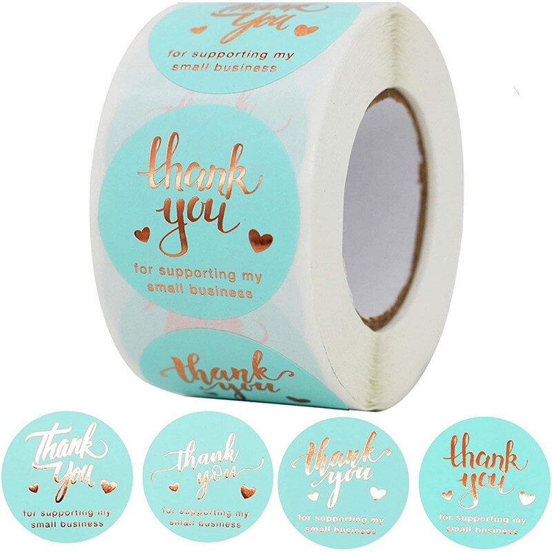 Round Gold Foil Light Blue Thank You Sticker 500pc... – Grandado