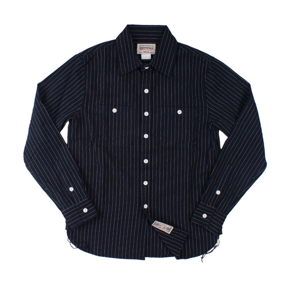 vertical stripe men's Shirts,Japan slim Long Sleeve Shirt.100% cotton safari clothes.Jeans wear: Navy Blue / L