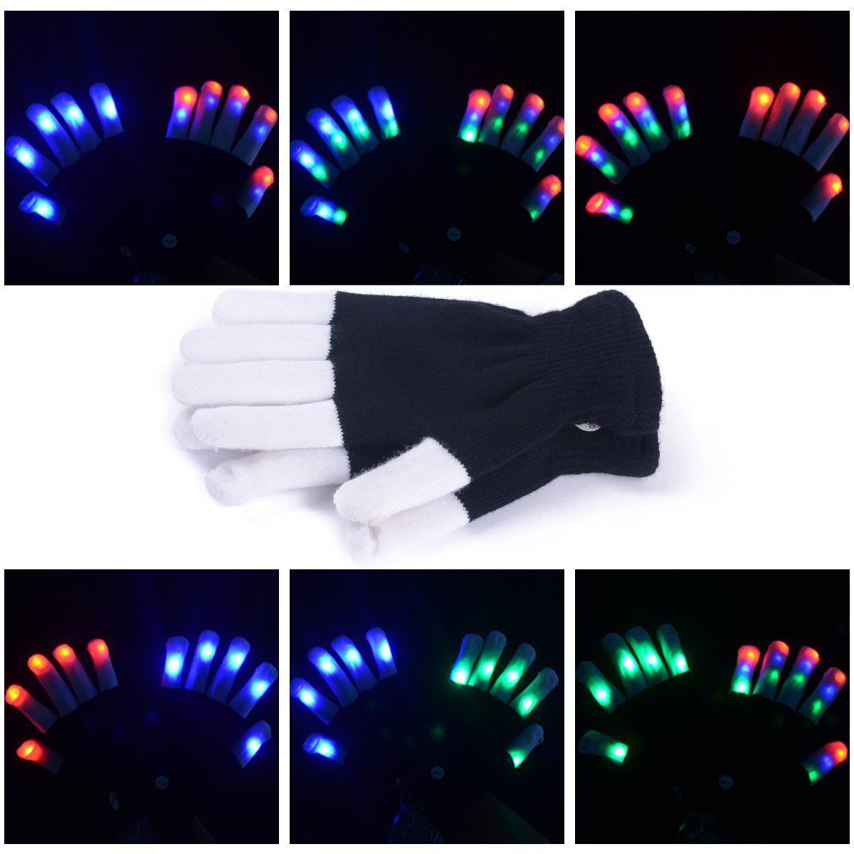 Pudcoco 1Stck Neue Licht-hoch Spielzeug LED Rave Blinkt Handschuh glühen 7 Modus hell hoch Finger Spitze Beleuchtung paar Schwarz VD Heißer