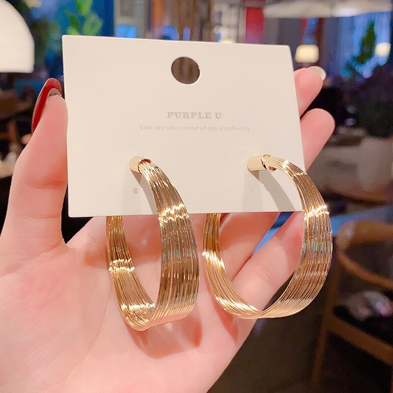 BLIJERY Exaggerated Gold Color Hoop Earrings Multi-layers Metal Circle Earrings for Women Statement Jewelry Boucles d'oreilles