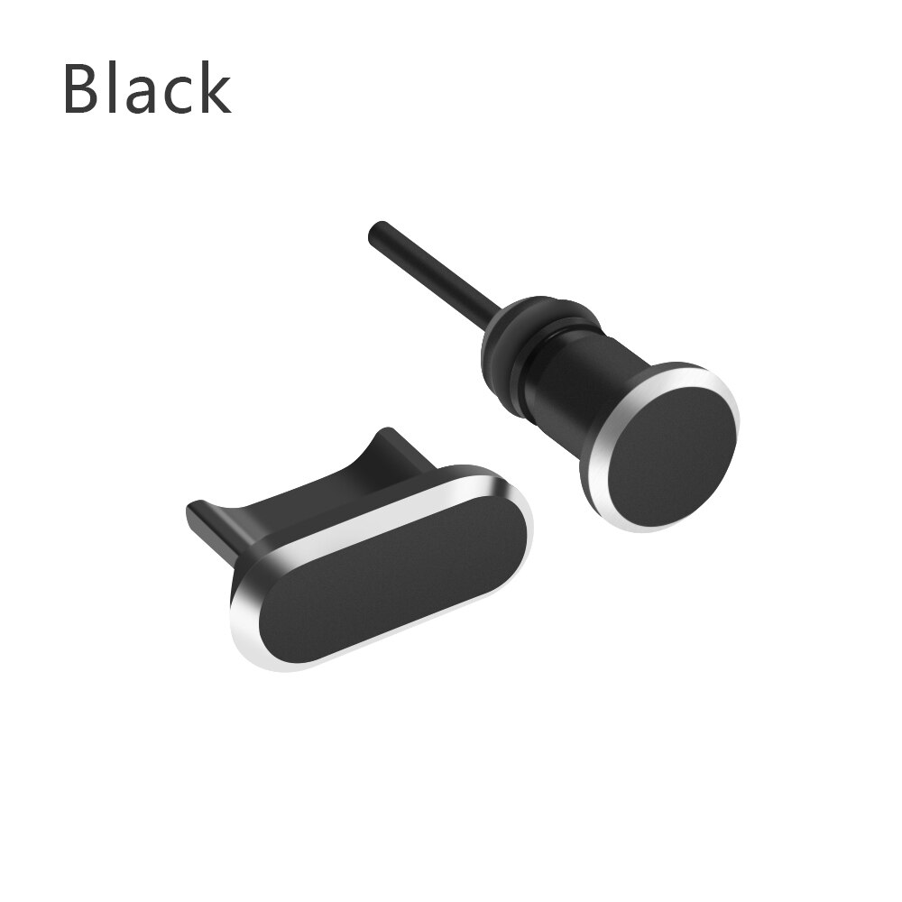 Universal tapa para puerto de carga para el teléfono Android Puerto de auriculares Puerto de carga Micro USB auriculares de 3,5mm jack polvo de Metal macho: Black