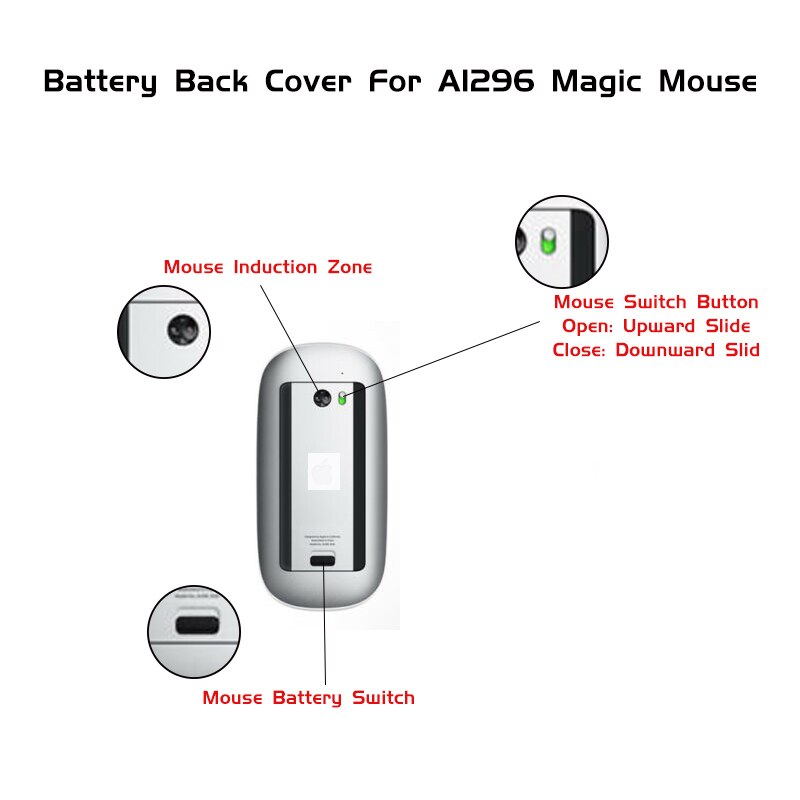 for Apple Magic Mouse Case MB829LL/A A1296 Silver Aluminium Mouse Cover Cap Battery Case for Apple Mac Wireless Magic Mouse 1pcs