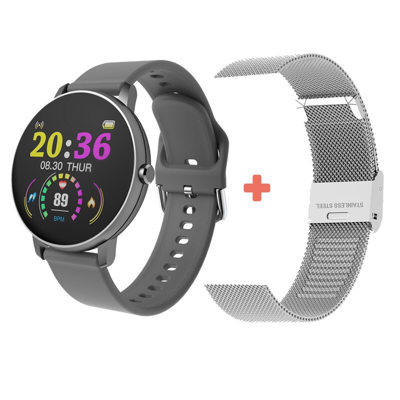 Smar twatch Full Touch Rotonda Donne di Pressione Sanguigna Orologio Smartwatch Donne Impermeabile Frequenza Cardiaca Tracker Orologio di Sport Della Vigilanza: P8 gray and steel