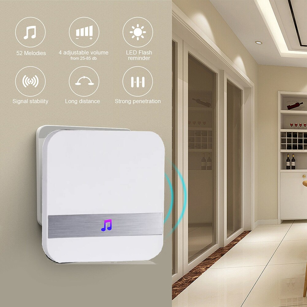 Smart Doorbell Plug-through Welcome Chime Kit Button Door Bell Wireless Remote Control Home Security Accessories