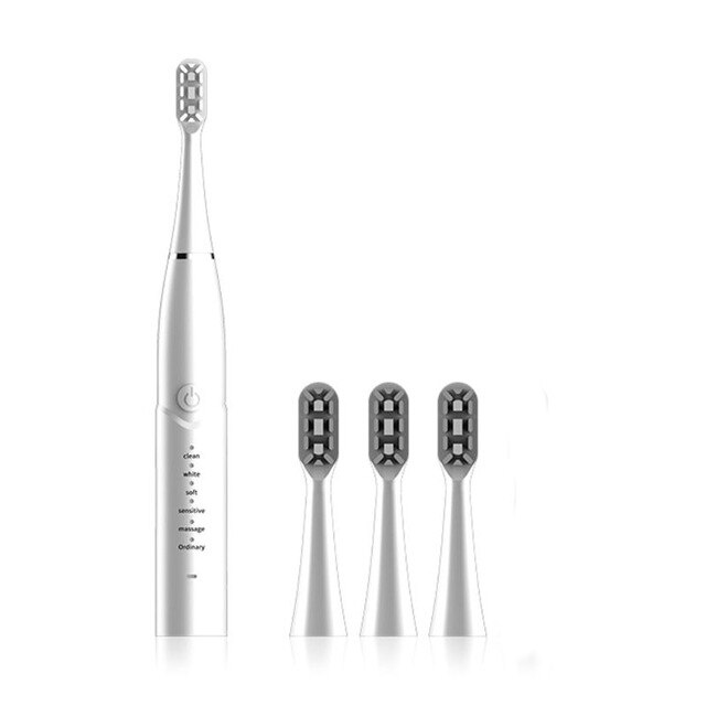 Ultrasonic Sonic Electric Toothbrush Powerful Tooth Brush USB Rechargeable Adult Electronic Washable Whitening Teeth Brush: White