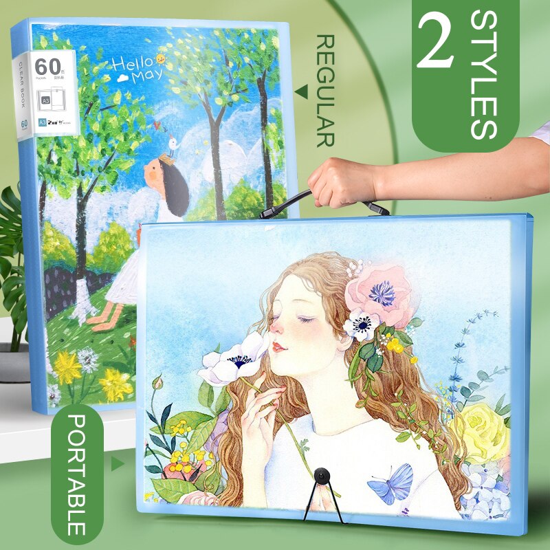 File Folder A3 Picture Certificate Storage 30/40/60 Pages Insert Brochure Poster Art Works Collection Paintings Favorites