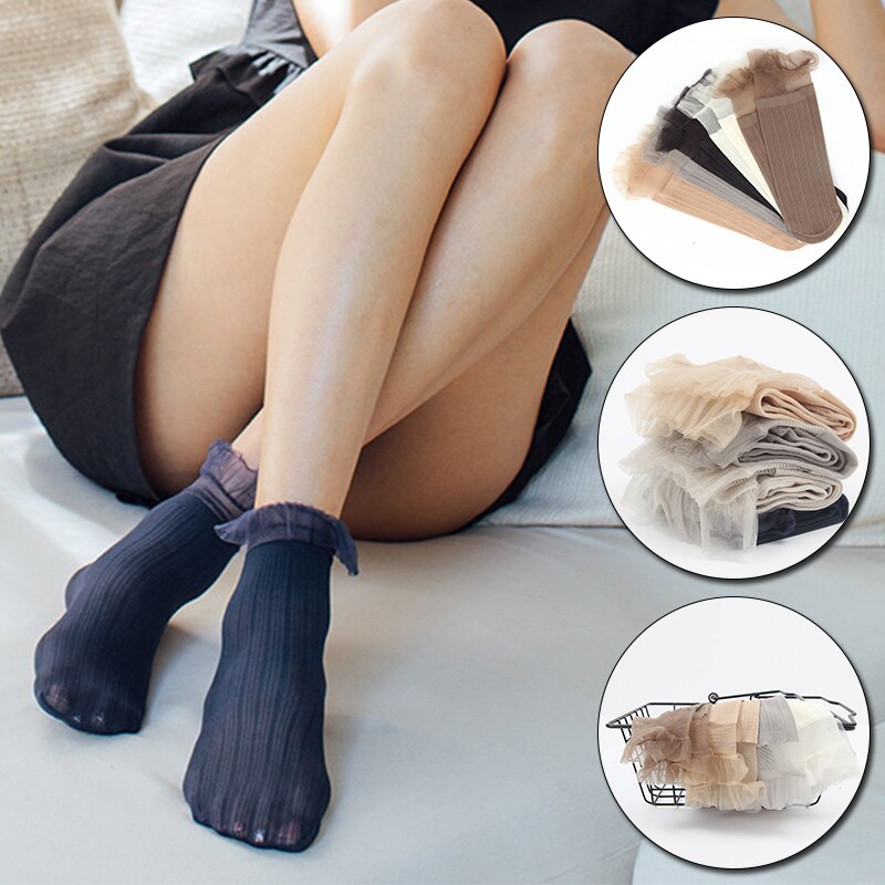 Harajuku-medias cortas de encaje Retro para mujer, medias cortas de princesa de algodón con volantes de Lolita, calcetines tobilleros sólidos suaves y cómodos para niñas