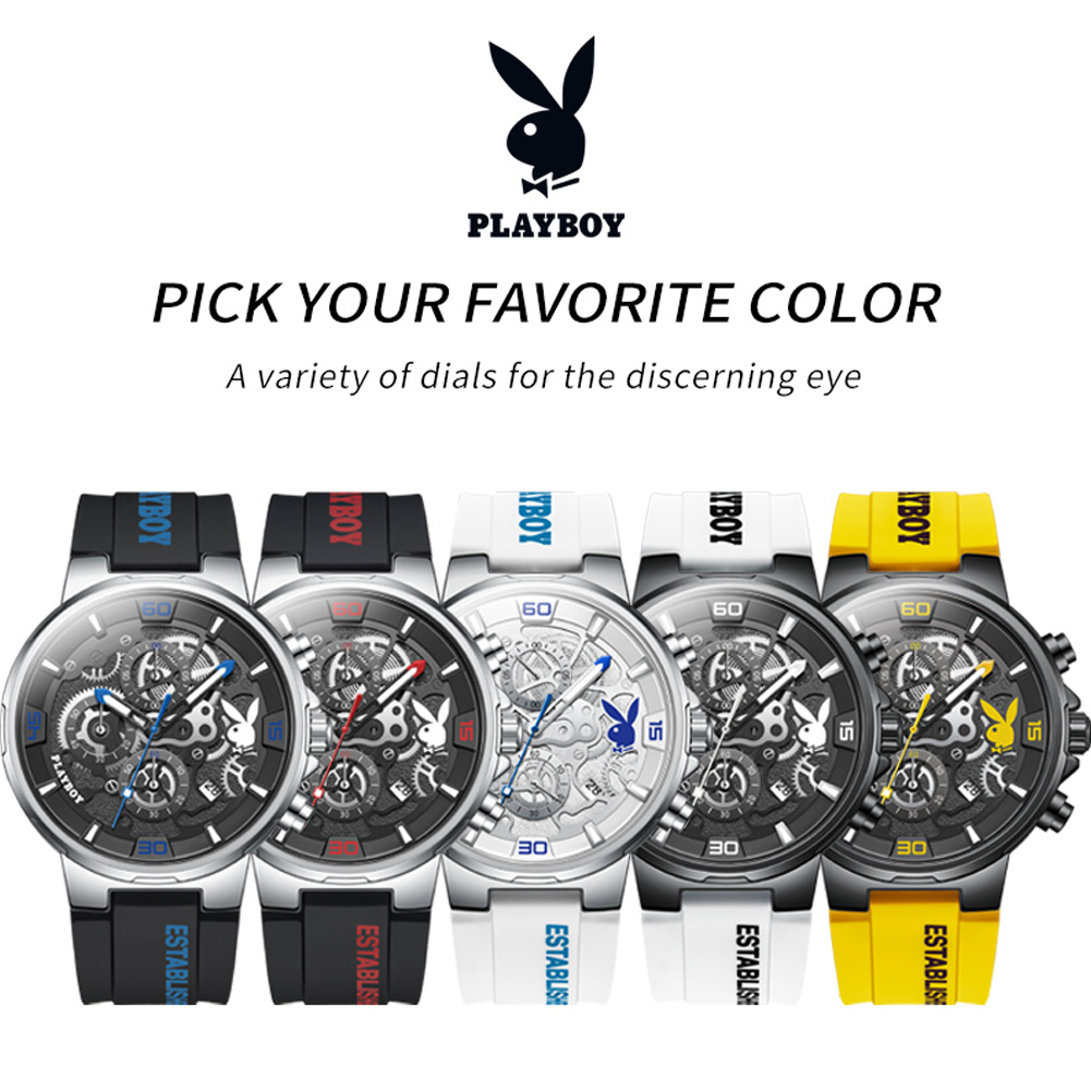 PLAYBOY, reloj de cuarzo de tendencia de la mejor para hombre, correa de silicona Original, relojes para hombre, calendario resistente al agua, reloj masculino multifunción