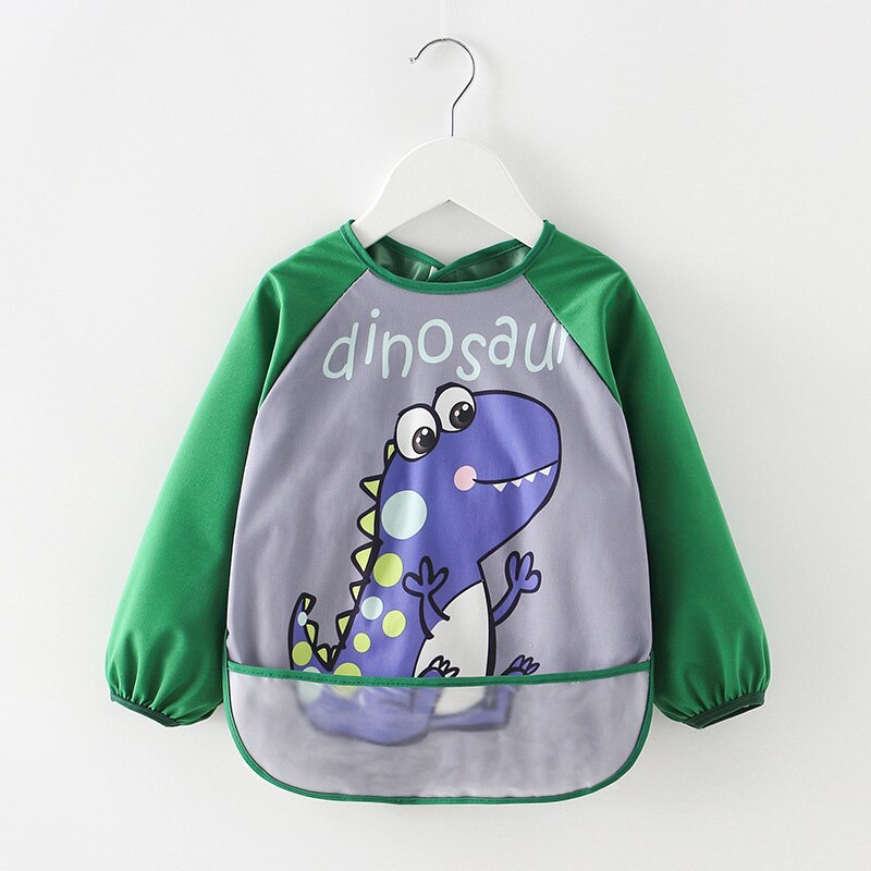 Cartoon Baby Bibs Waterproof Infant Toddler Feeding Stuff Long Sleeve Apron Kids Baby Girl Boy Bibs Burp Cloth Babador Baberos: green dinosaur