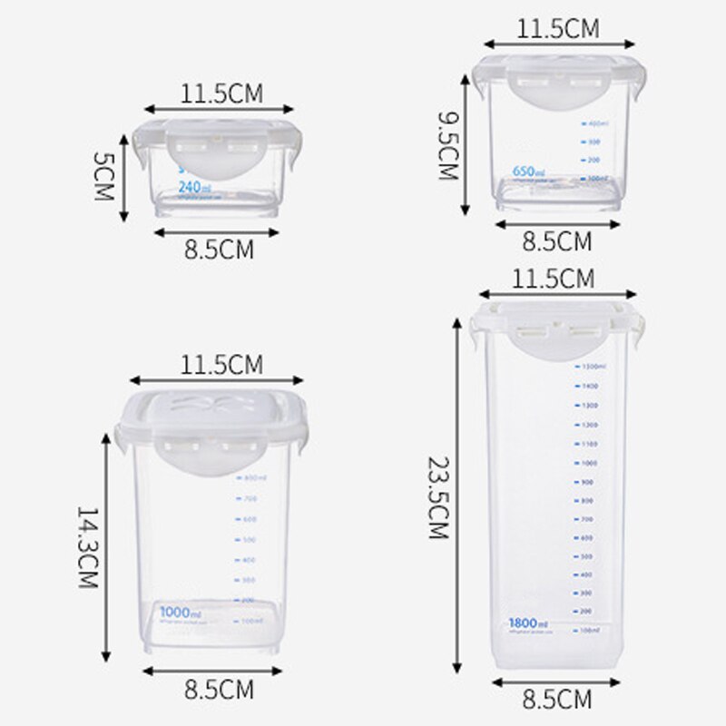 Plastic Containers for Food Storage with Scale Bar Mark Square Kitchen Storage Container Grain Rice Fruit Coffee Sealed Cans Set