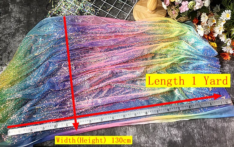 Colorful Rainbow Shiny Special Material Sequin Fish Scale Fabric Drape Dress Fabric 1 Yard: Default Title