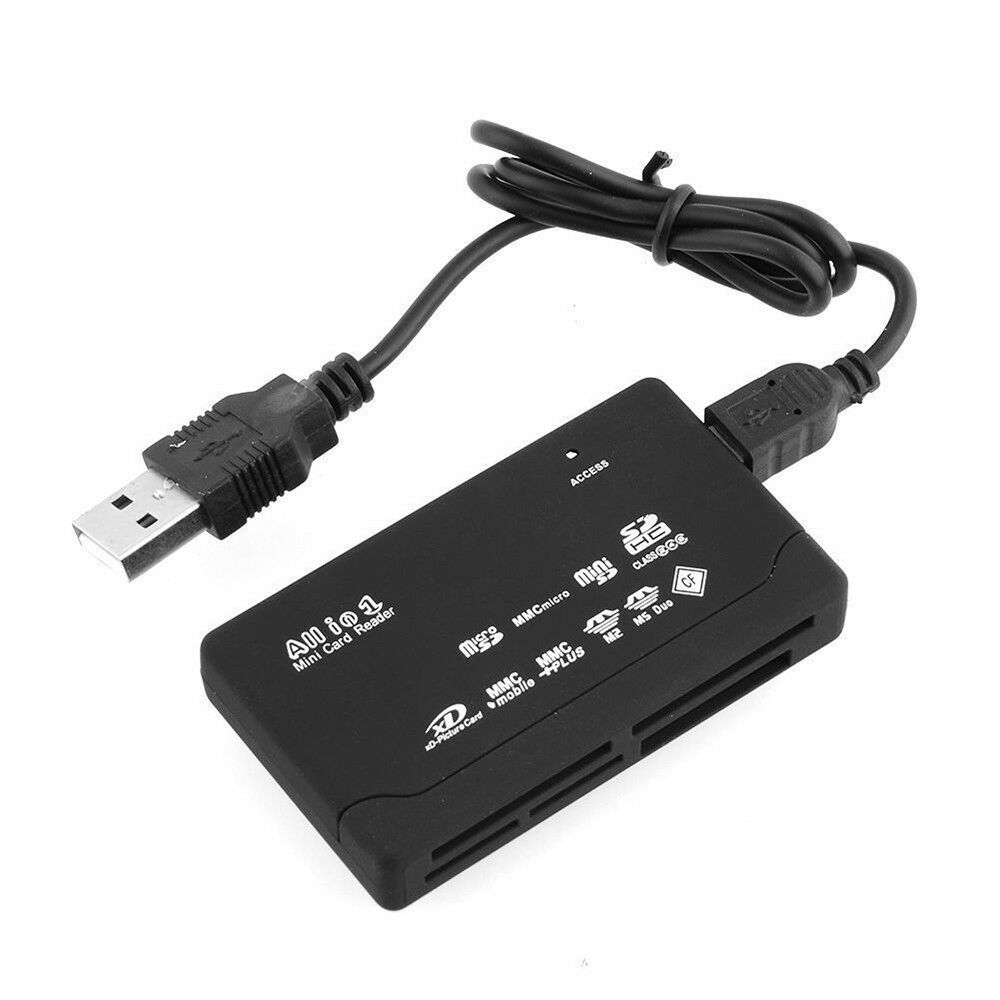 Muti-Kaartlezer Adapter All in 1 USB 2.0 CF xD SD MINI TF MS Zwart + USB Kabel