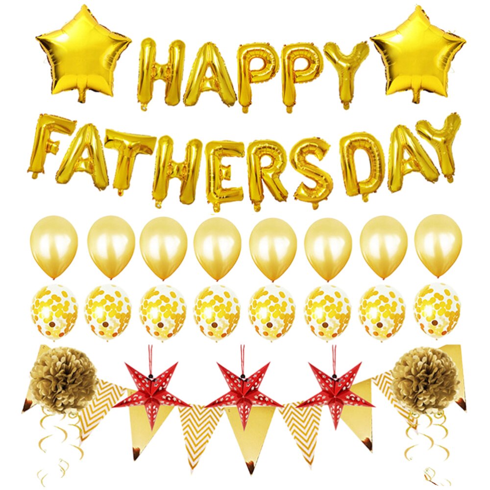 Father's Day Aluminum Foil Balloon Set 16 Inch English Letters Happy Father's Day Party Decorations Balloons Supplies (Golden)