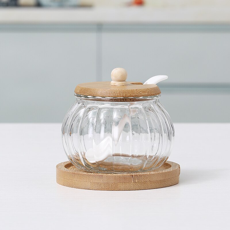 3 stk sett glass oppbevaringskrukke salt godteri kaker te kaffebønner arrangør flaske trelokk beholder krydder frokostblanding: E