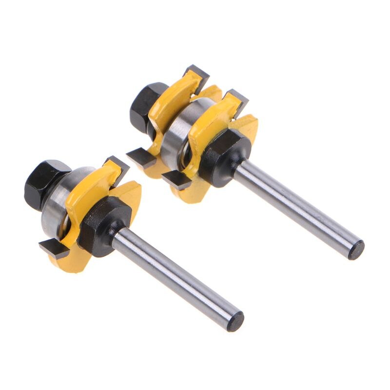 2pcs 1/4 Inch Shank Tongue Groove Joint Assembly Router Bit Set 3 Teeth T Shape Tenon Carpentry Woodwork Cutter Tools
