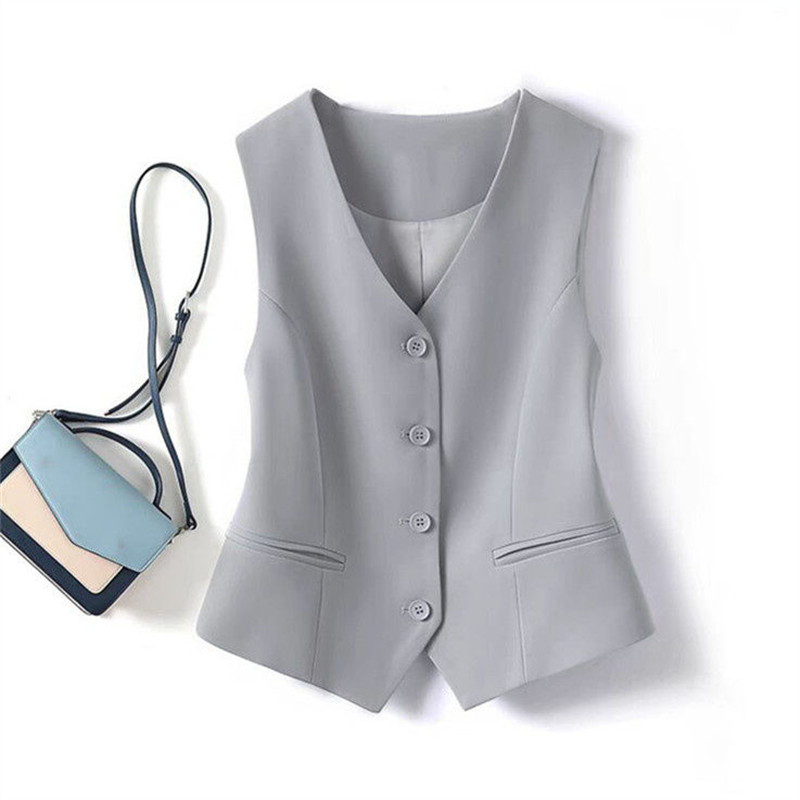 Dressvest dame v-hals enkeltspent vest vår høst temperament slank ermeløs jakke korte topper  w822