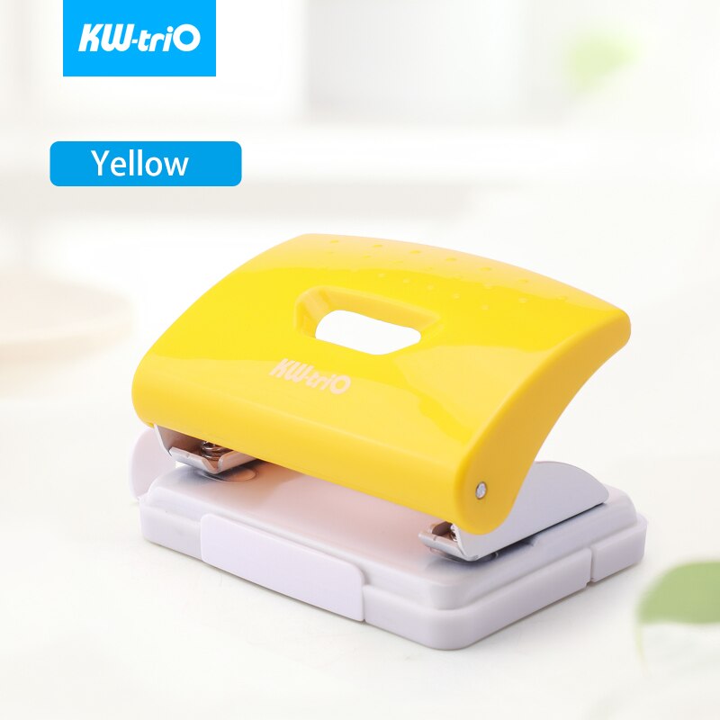 2-Hole DIY Paper Puncher Handheld Hole Puncher Double Hole Loose-Leaf Notebook Paper Punch with Mobile Phone Bracket Attached: Yellow