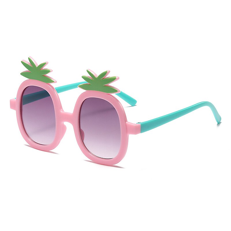Lunettes de soleil rondes pour enfants, mignonnes, pour bébés garçons et filles, à la , Vintage, dessin animé, ananas, Protection UV, classiques: Rose
