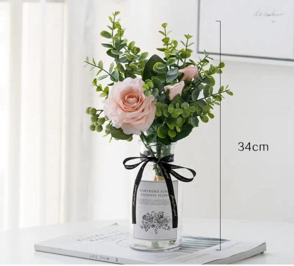 Plastic Vase Wedding Vases Flowers Home Decor Artificial Flower Bouquet with Vase Wedding Table Home Decoration: SET 10