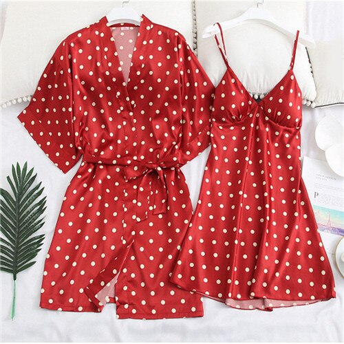 Women's Summer Mini Kimono Robe Lady Rayon Bath Gown Yukata Nightgown Sleepwear Sleepshirts Pijama Mujer Size M-XL: C / L