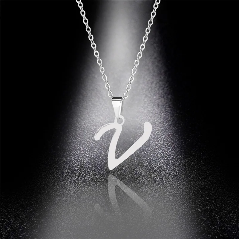Silber Farbe 26 Briefe Schmuck Englisch Alphabe Halsketten für Frauen Halsband A B C D E F G H I J K L M N O P Q R S T U V W X Y Z: V