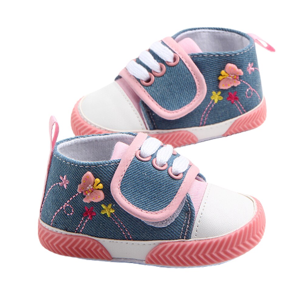 Zapatillas deportivas infantiles para bebés, bonitos zapatos de Primeros pasos antideslizantes con bordado Floral de mariposa para niñas pequeñas: Rosa / 11