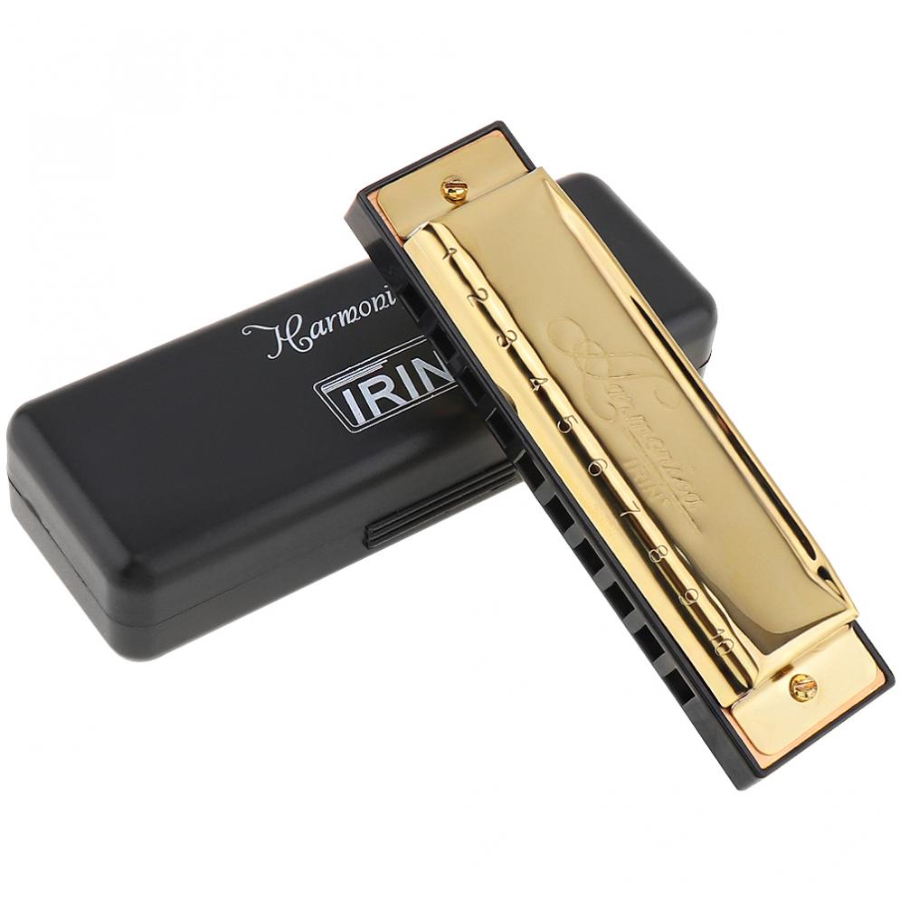 Gold 10 Hole 20 Tone Blues Harmonica Key Ofc Mondharmonica Met Zwarte Opbergdoos