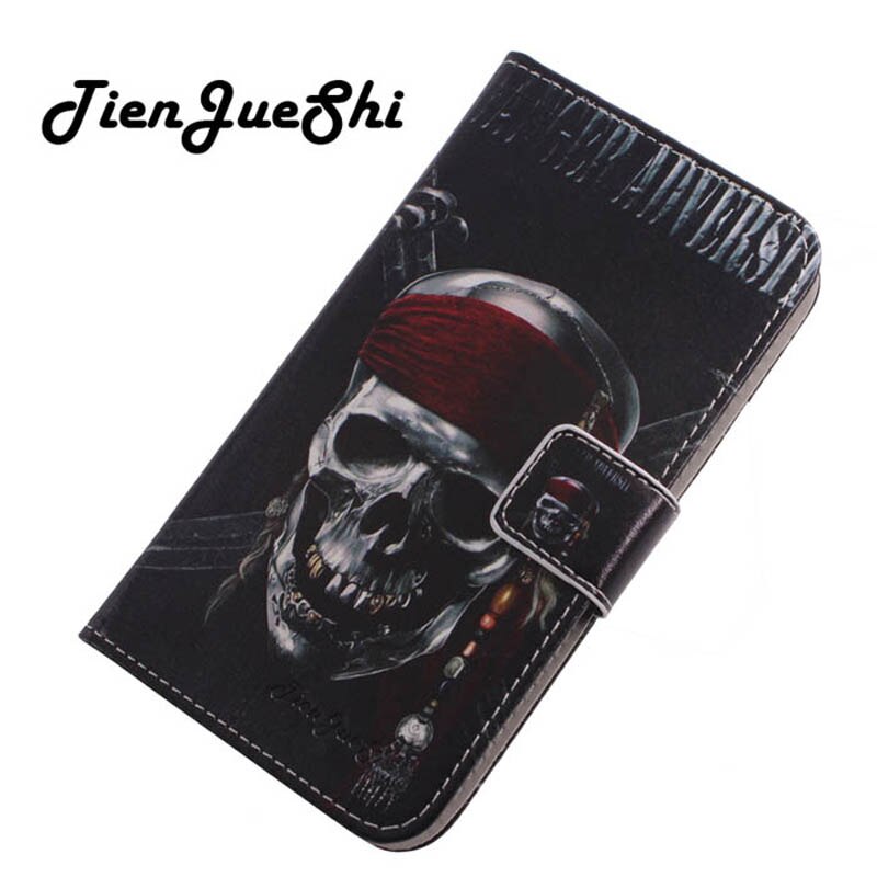 TienJueShi-Funda de cuero con tapa de protección para adolescentes, estilo Patter, DUODUOGO J6 Plus, monedero: Skull