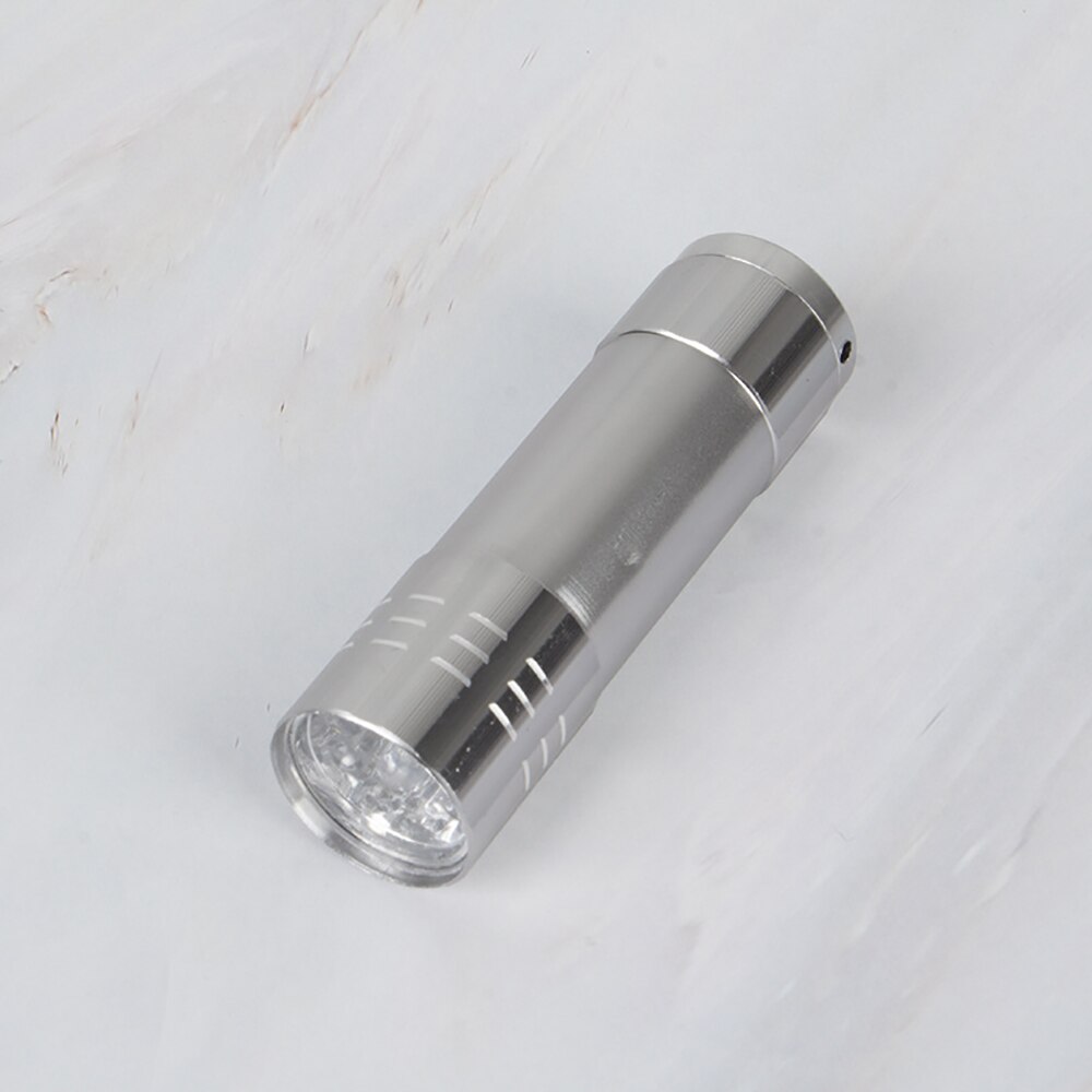 Mini 9 led manicure negletørrer lommelygte bærbar uv gel lampe hurtigtørrende manicure lys ultraviolet maske fluorescerende test: Sølv