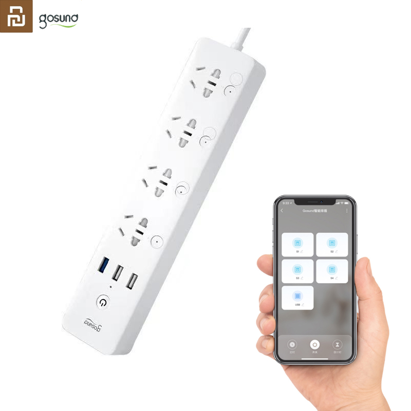 Youpin-regleta inteligente Gosund CP5, Control por voz WIFI, 4 enchufes, 3 USB, 18W, carga rápida, enchufes de extensión, funciona con la aplicación Mijia