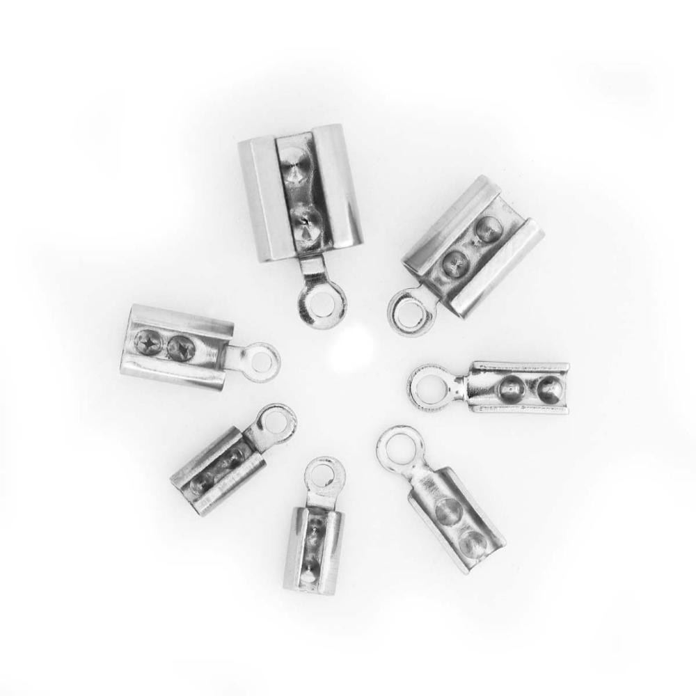 100 stuks roestvrijstalen vouwkoorduiteinden met leren sluiting, uiteinde en sieradenconnector, sieradenbenodigdheden