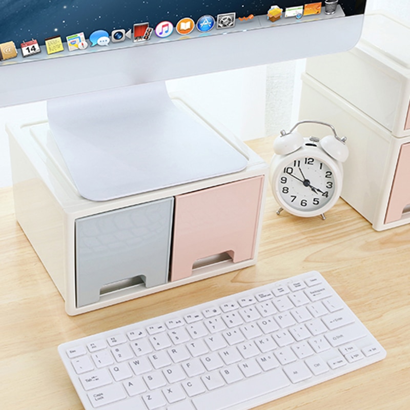 LCD Monitor Stand Holder Bracket with Office Drawer Storage Box Organizer for Desktop QJY99