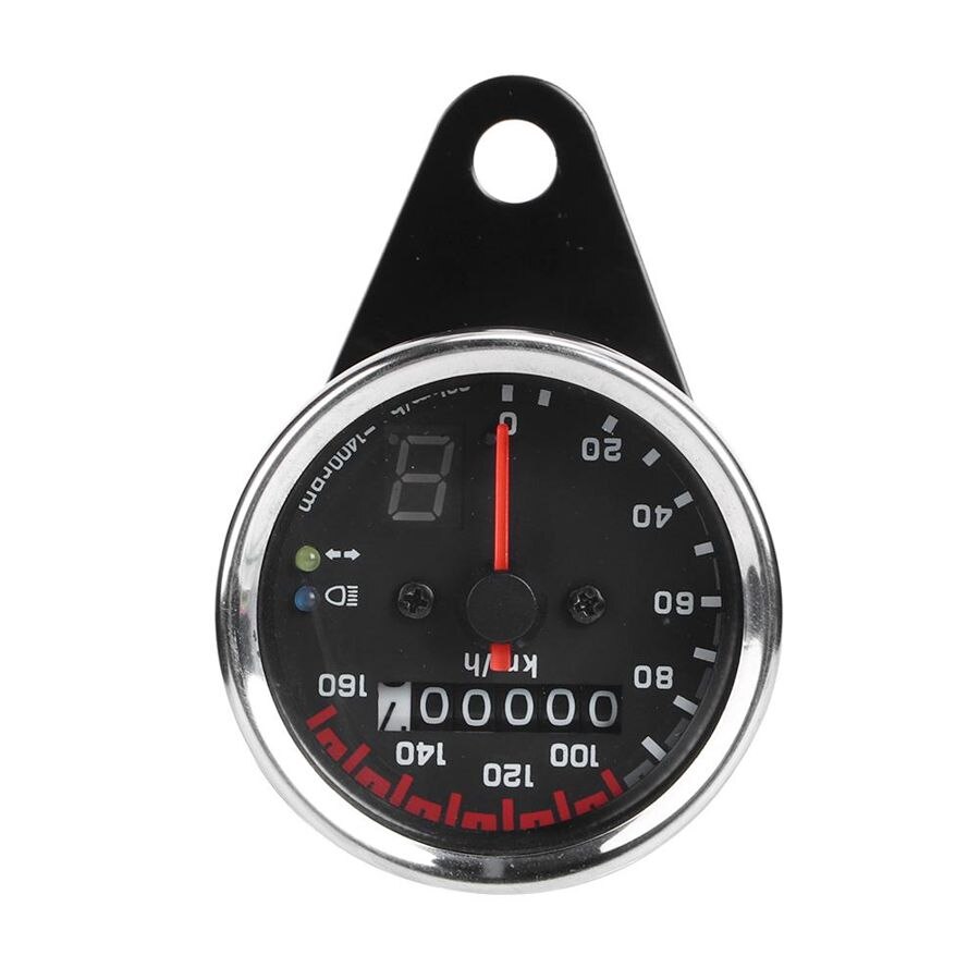 Motorcycle Speedometer Gauge Instrument with LED Indicator Digital Display 12V ABS+Iron Silver Milometer Motorcycle Odometer