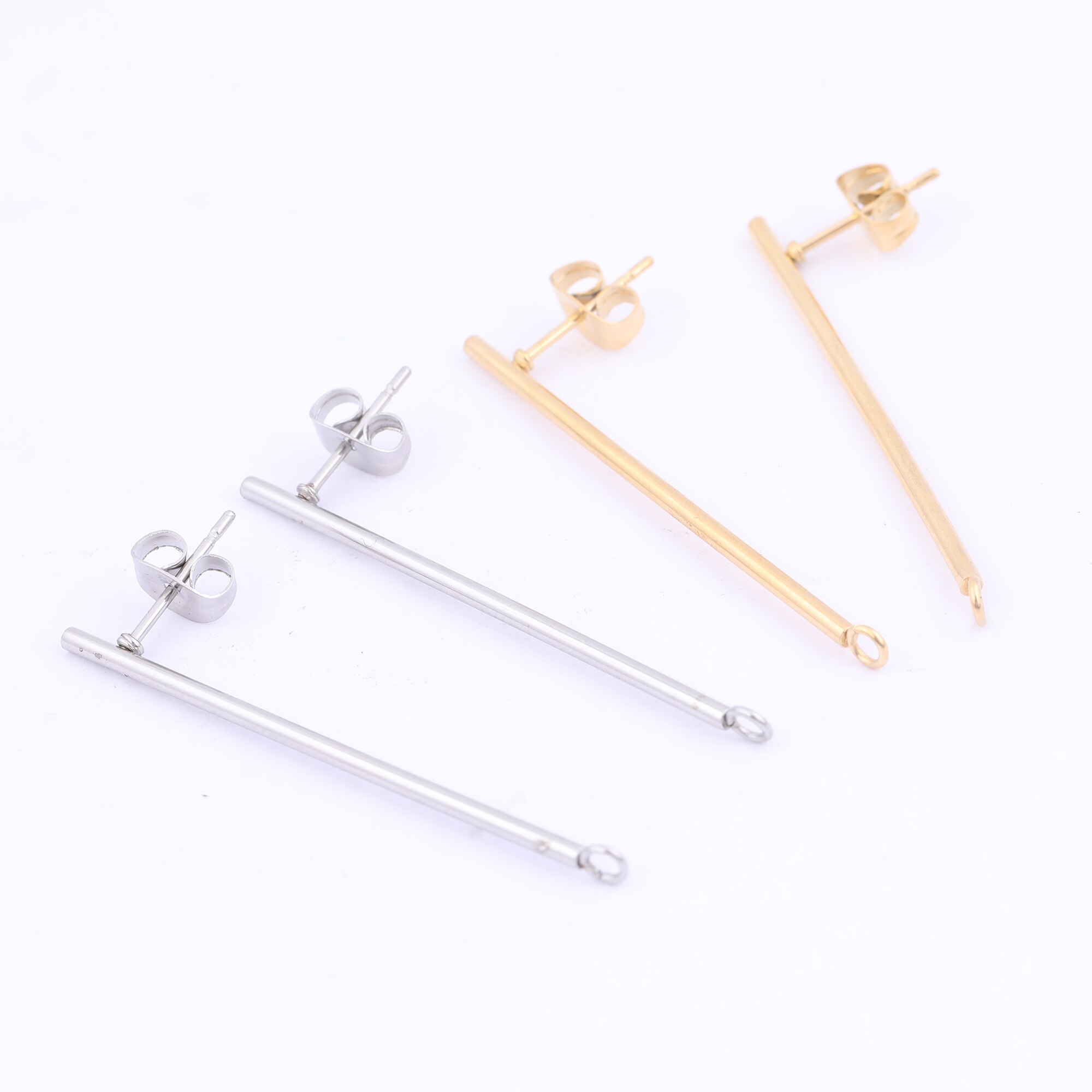 10Pcs Rvs Lange Stok Bar Earring Berichten Vergulde Diy Oor Conectors Voor Sieraden Maken Levert