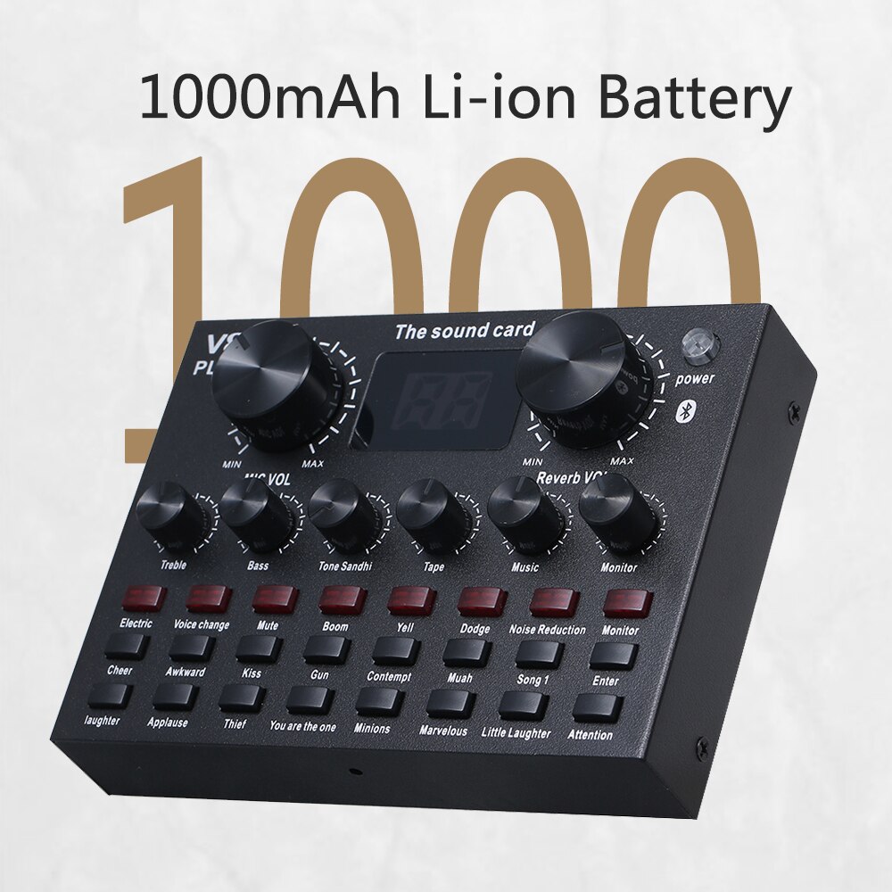 V8 Plus Live Sound Card with Audio Cable USB Cable BT Accompaniment Sound Effects Universal for Phone Computer